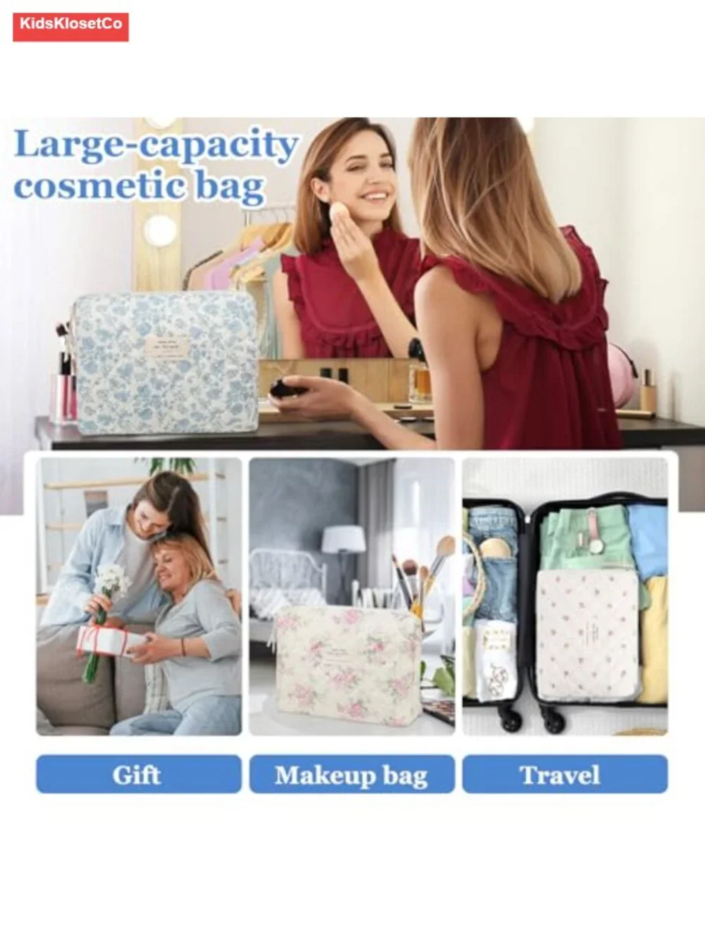 Quilted Floral Cotton Makeup Bag Cosmetic Organizer Travel Toiletry Case